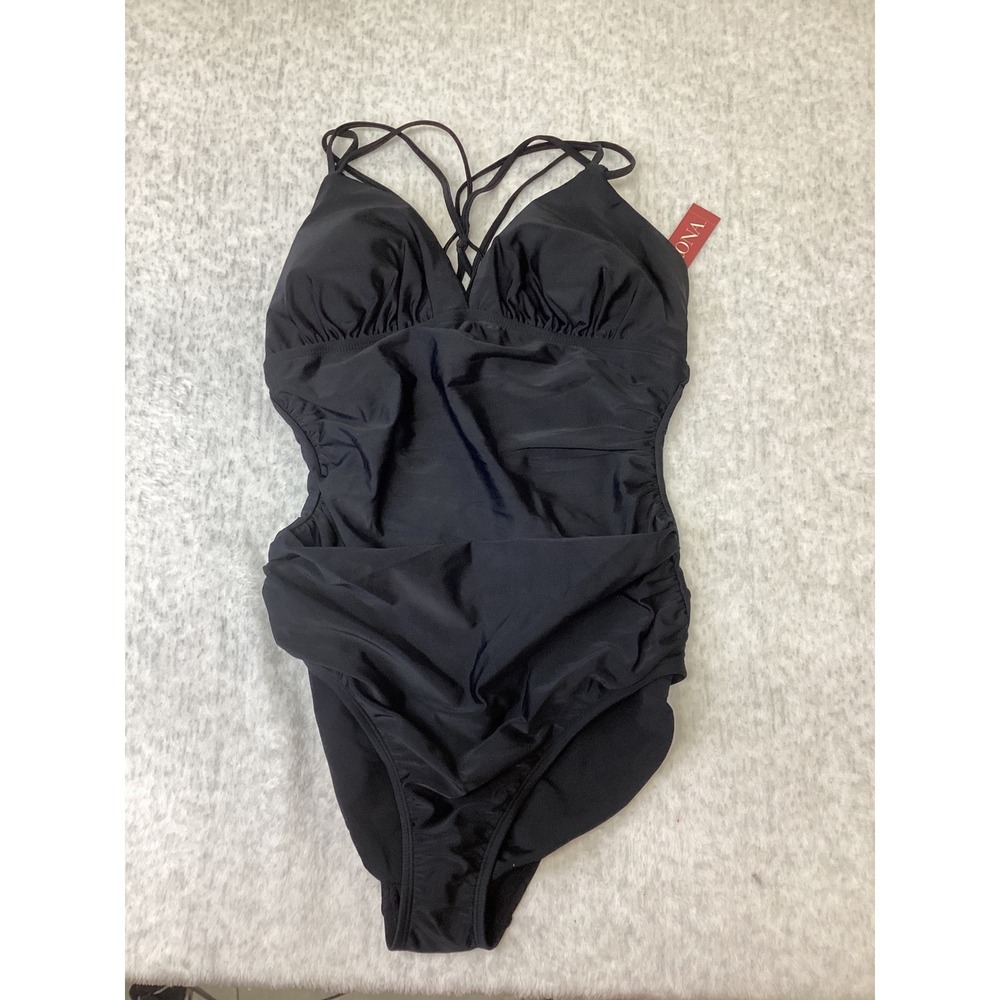 Merona Womens Black Ruched‎ side One Piece Swimsuit Long Torso Size xs Long NEW